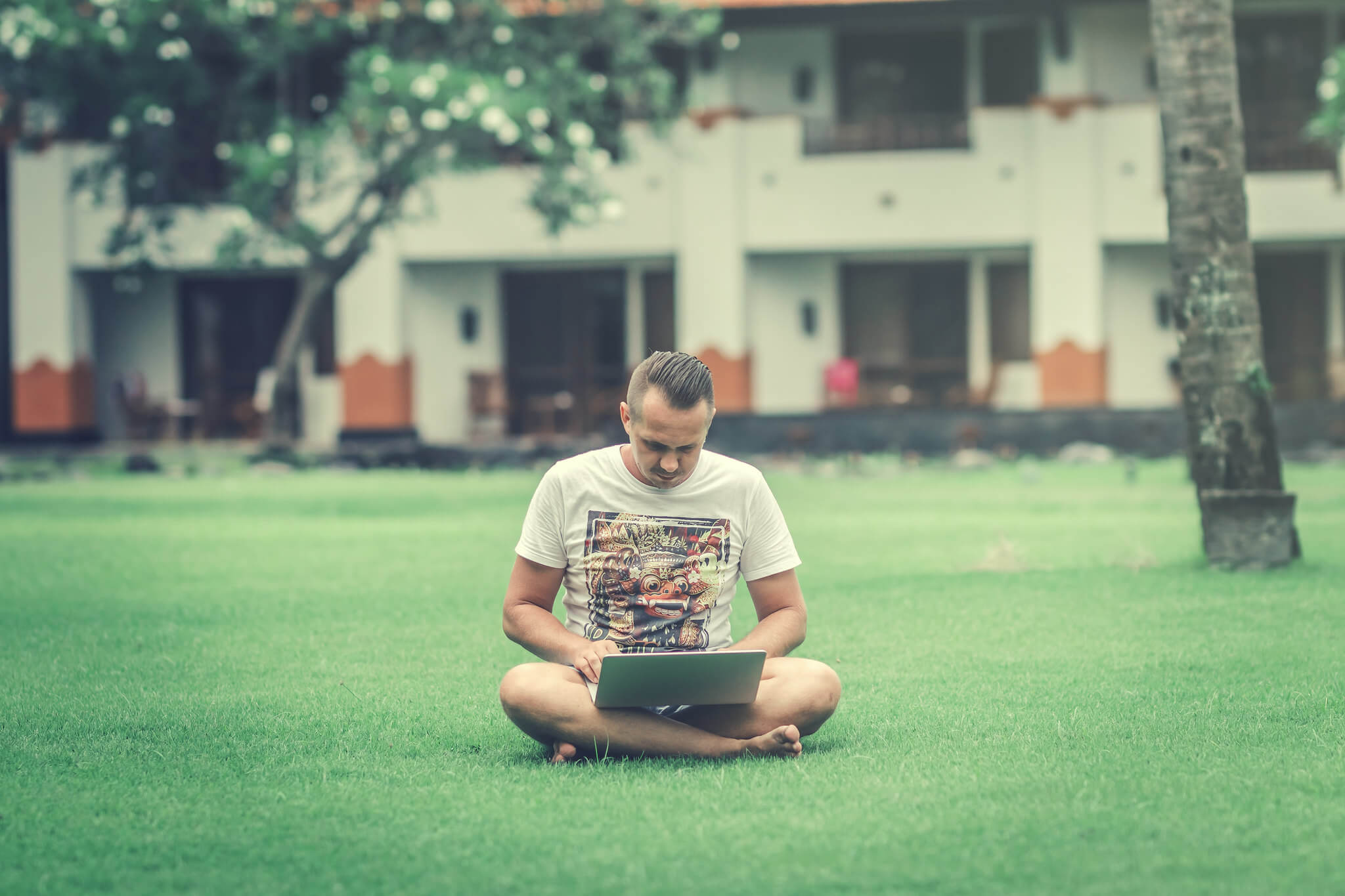 Man on grass.